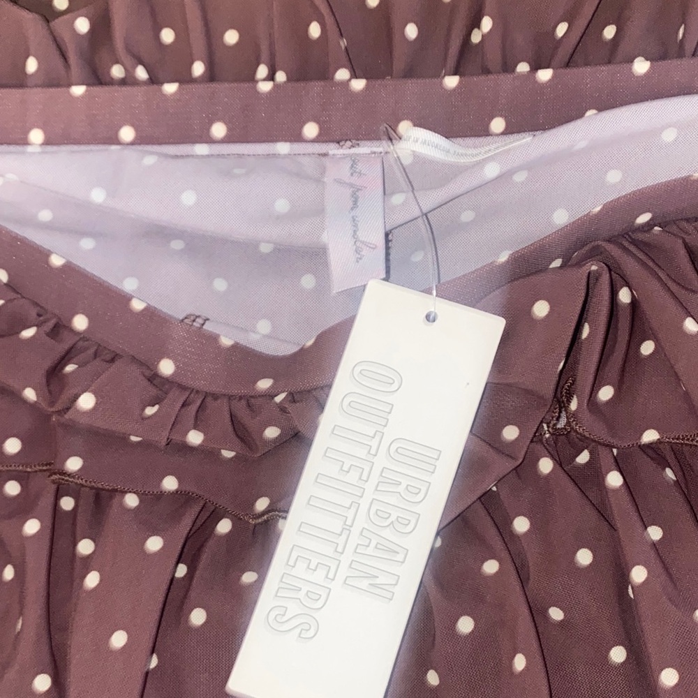 NEW Out From Under Cammy Ruffle Trim Micro Skort BROWN POLKA‎ DOT UO SIZE L - Picture 4 of 4